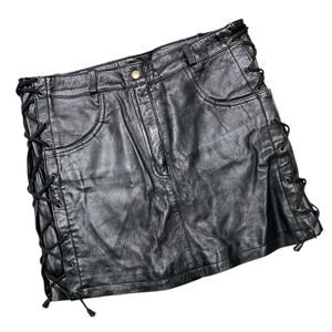 Black Side Laced Mini Leather Skirt size Medium